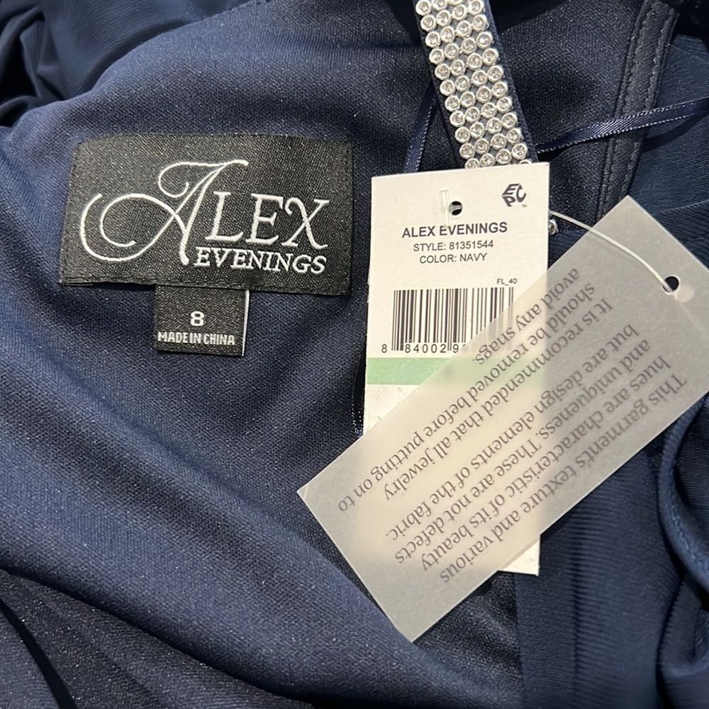 Alex Evenings Embellished Sleeve Knot Front Gown Navy Size 8 - Picture 10 of 12